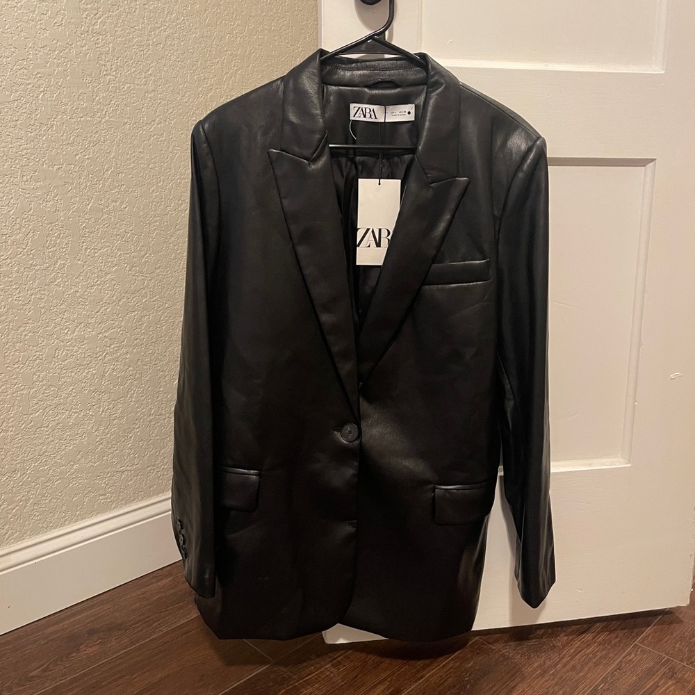 Zara faux leather blazer size L